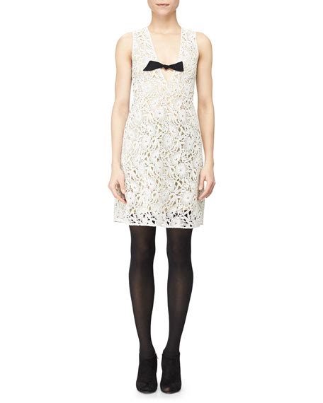 Burberry Prorsum Floral Macrame Lace Dress w/ Bow, White